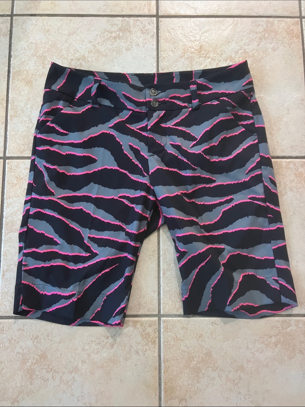 Loudmouth Ladies Black & Pink Animal Print Striped Shorts, Sz 4
